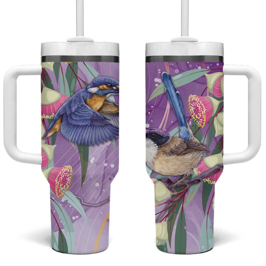 Australia Epilepsy Awareness Tumbler With Handle Purple Fairy Wren with Eucalyptus Flowers - Aussie Hoodie