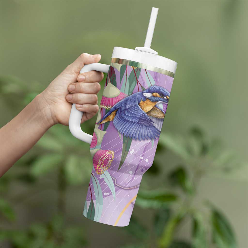 Australia Epilepsy Awareness Tumbler With Handle Purple Fairy Wren with Eucalyptus Flowers - Aussie Hoodie