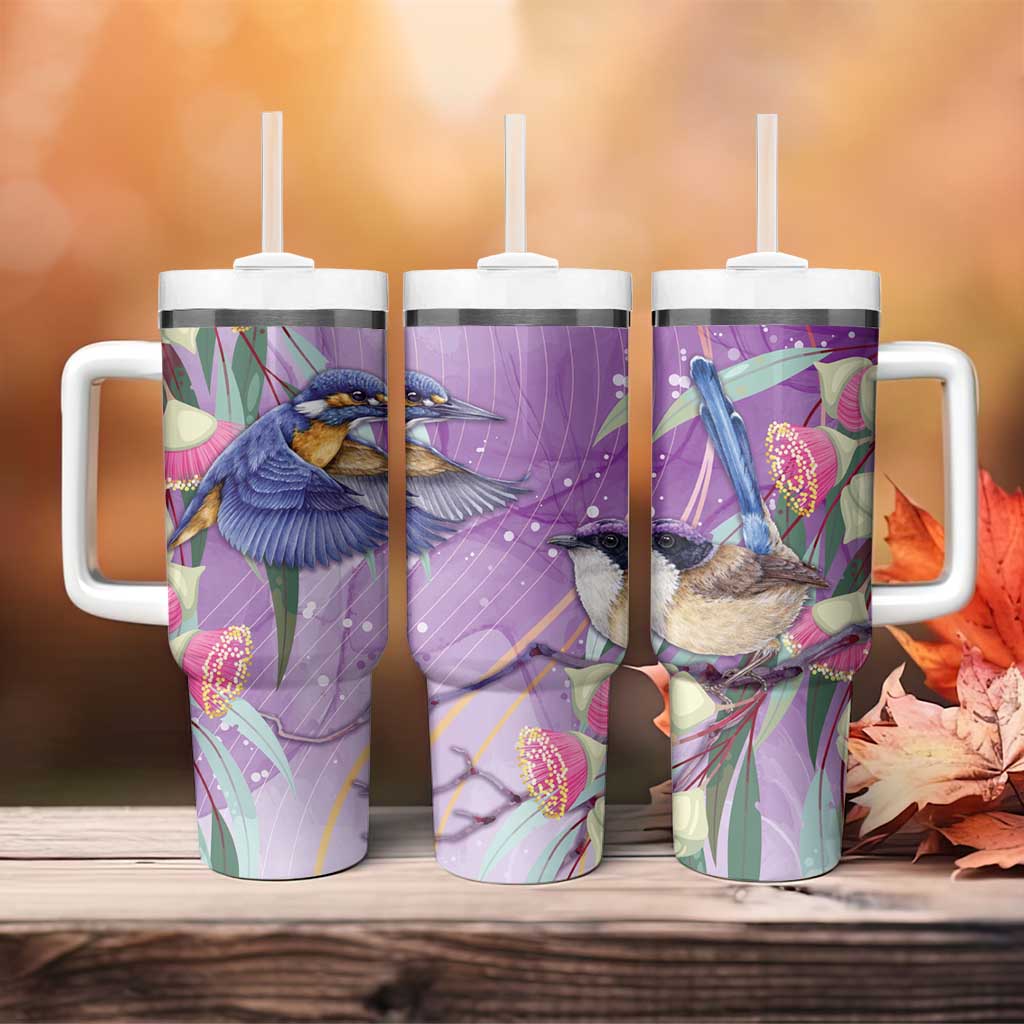 Australia Epilepsy Awareness Tumbler With Handle Purple Fairy Wren with Eucalyptus Flowers - Aussie Hoodie
