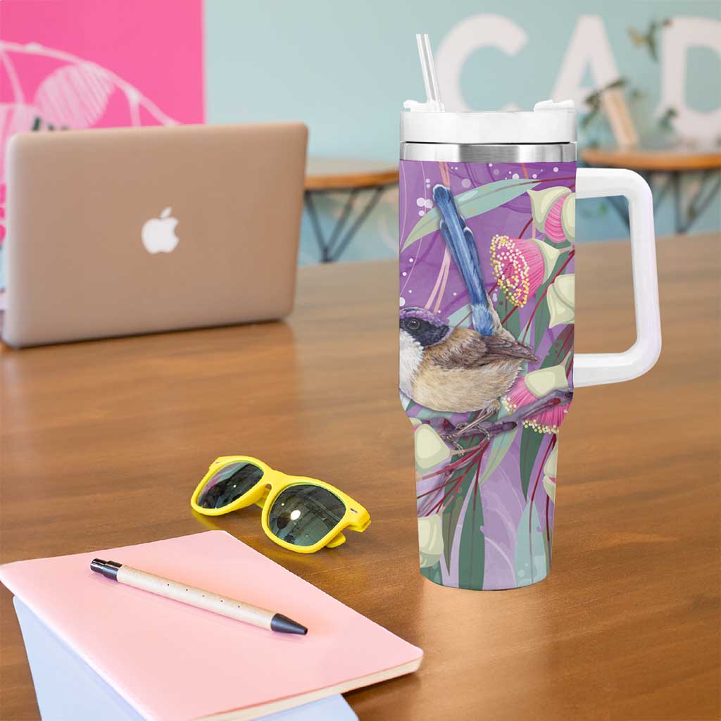 Australia Epilepsy Awareness Tumbler With Handle Purple Fairy Wren with Eucalyptus Flowers - Aussie Hoodie