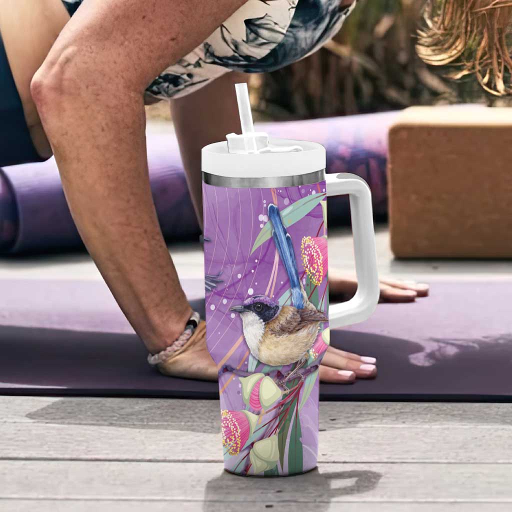 Australia Epilepsy Awareness Tumbler With Handle Purple Fairy Wren with Eucalyptus Flowers - Aussie Hoodie