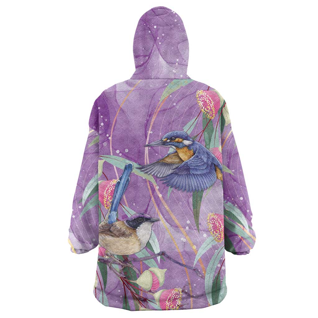Australia Epilepsy Awareness Wearable Blanket Hoodie Purple Fairy Wren with Eucalyptus Flowers - Aussie Hoodie