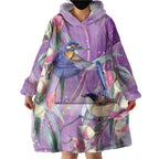 Australia Epilepsy Awareness Wearable Blanket Hoodie Purple Fairy Wren with Eucalyptus Flowers - Aussie Hoodie