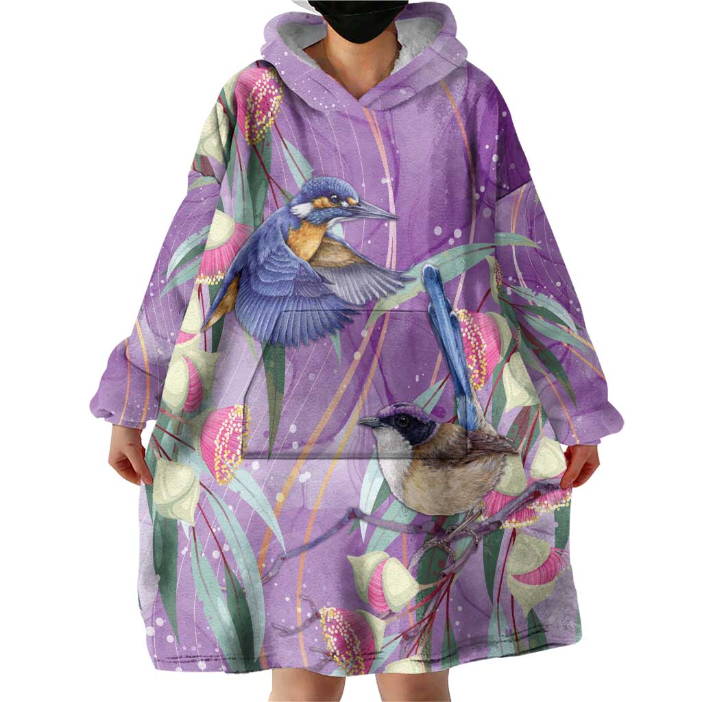 Australia Epilepsy Awareness Wearable Blanket Hoodie Purple Fairy Wren with Eucalyptus Flowers - Aussie Hoodie