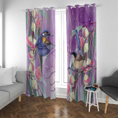 Australia Epilepsy Awareness Window Curtain Purple Fairy Wren with Eucalyptus Flowers - Aussie Hoodie