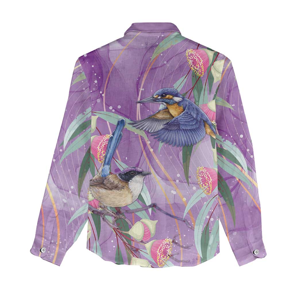 Australia Epilepsy Awareness Women Casual Shirt Purple Fairy Wren with Eucalyptus Flowers - Aussie Hoodie