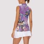 Australia Epilepsy Awareness Women Sleeveless Polo Shirt Purple Fairy Wren with Eucalyptus Flowers - undefined