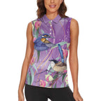 Australia Epilepsy Awareness Women Sleeveless Polo Shirt Purple Fairy Wren with Eucalyptus Flowers - undefined