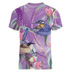 Australia Epilepsy Awareness Women V-Neck T-Shirt Purple Fairy Wren with Eucalyptus Flowers - Aussie Hoodie