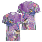 Australia Epilepsy Awareness Women V-Neck T-Shirt Purple Fairy Wren with Eucalyptus Flowers - Aussie Hoodie