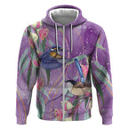 Australia Epilepsy Awareness Zip Hoodie Purple Fairy Wren with Eucalyptus Flowers - Aussie Hoodie