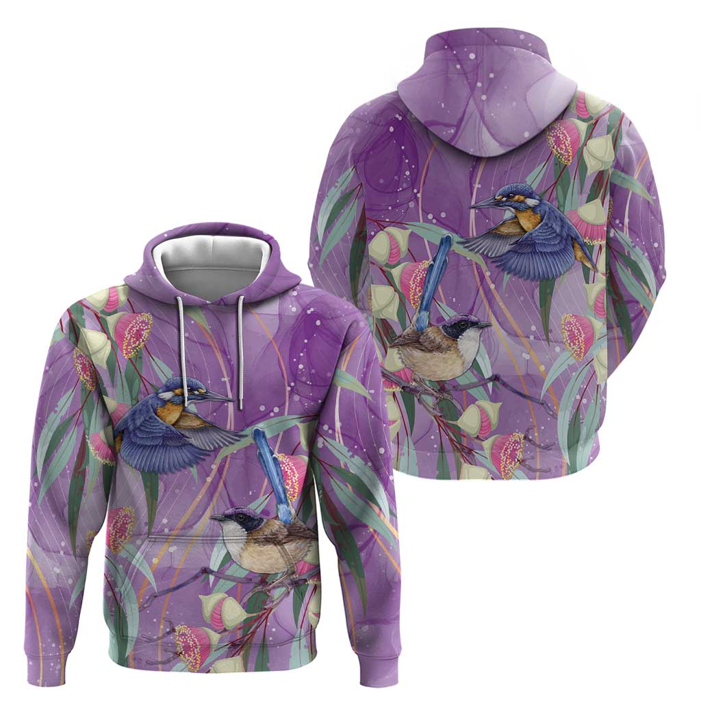 Australia Epilepsy Awareness Zip Hoodie Purple Fairy Wren with Eucalyptus Flowers - Aussie Hoodie