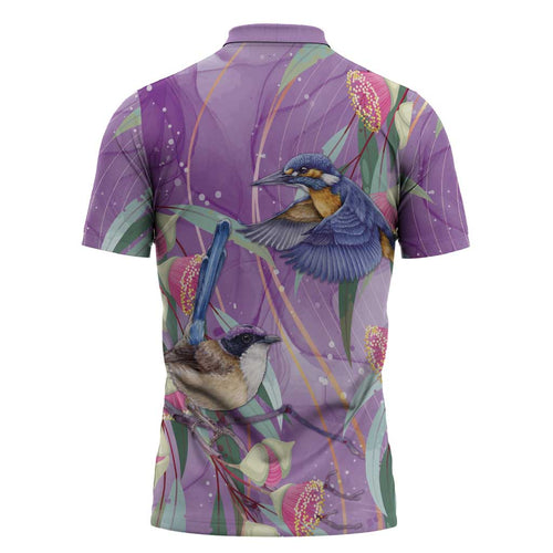 Australia Epilepsy Awareness Zipper Polo Shirt Purple Fairy Wren with Eucalyptus Flowers - Aussie Hoodie