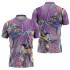 Australia Epilepsy Awareness Zipper Polo Shirt Purple Fairy Wren with Eucalyptus Flowers - Aussie Hoodie