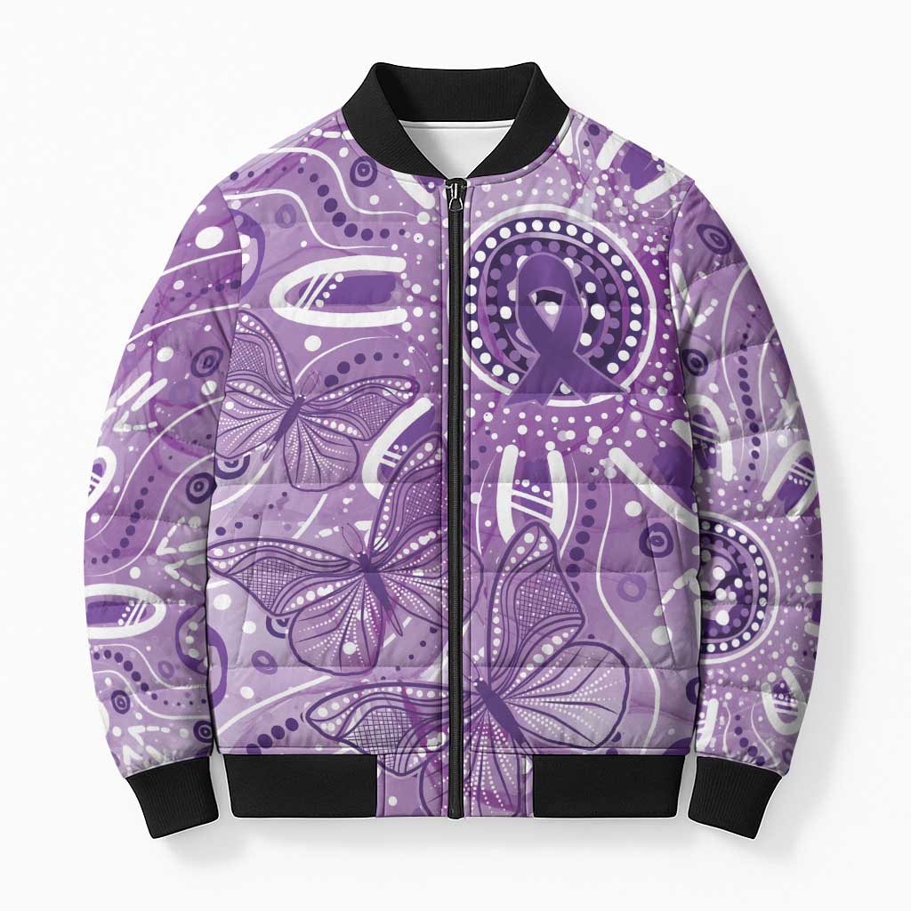Australia Epilepsy Awareness Indigenous Bomber Puffer Jacket Butterfly Aboriginal Art - Aussie Hoodie