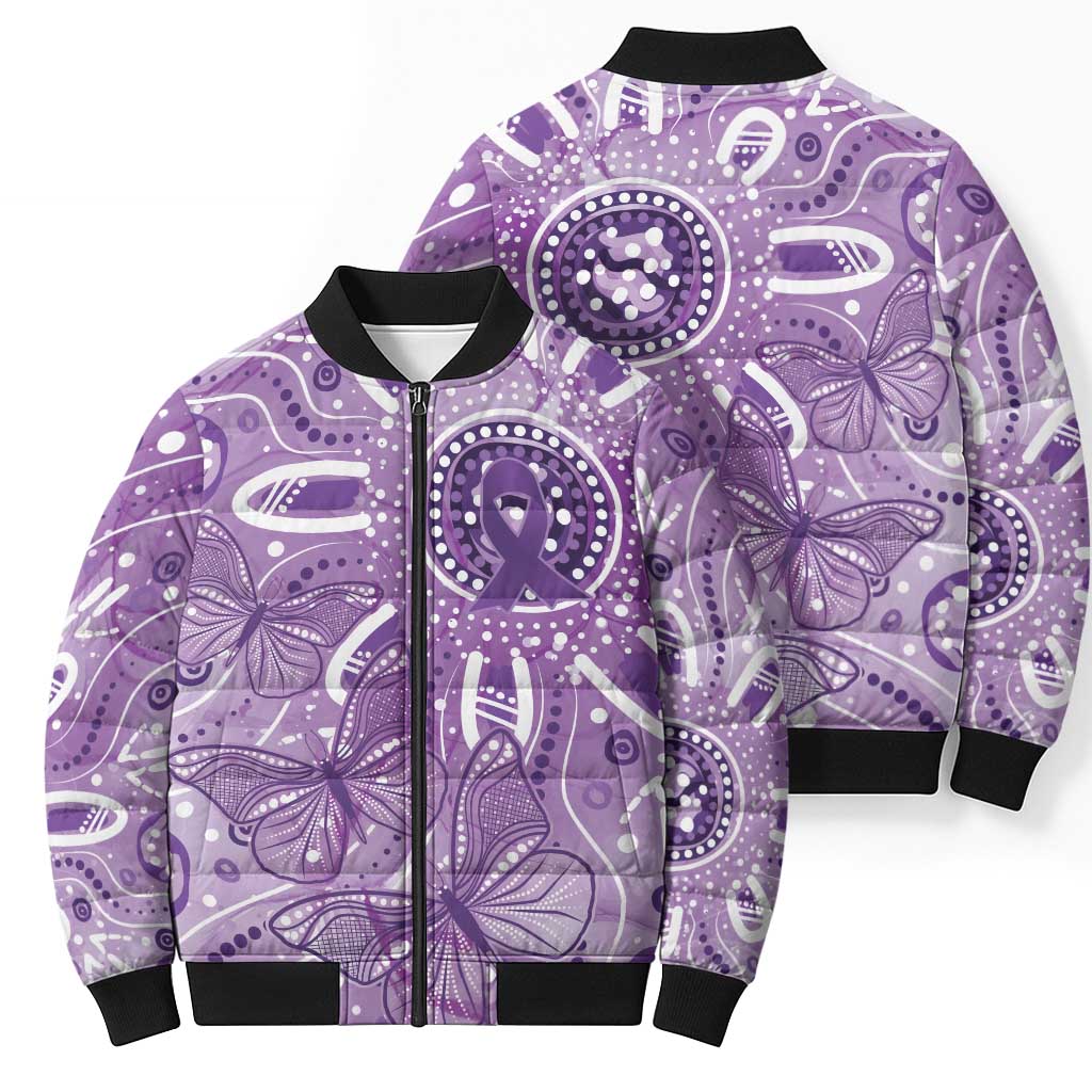 Australia Epilepsy Awareness Indigenous Bomber Puffer Jacket Butterfly Aboriginal Art - Aussie Hoodie