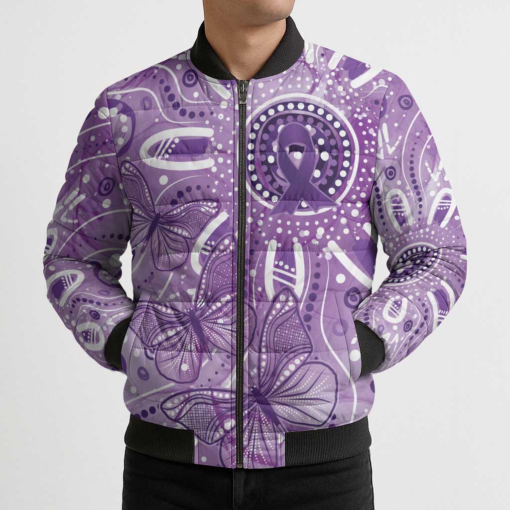 Australia Epilepsy Awareness Indigenous Bomber Puffer Jacket Butterfly Aboriginal Art - Aussie Hoodie