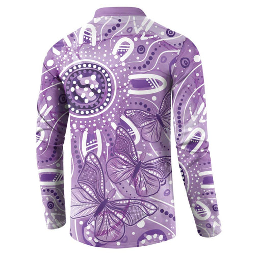 Australia Epilepsy Awareness Indigenous Button Sweatshirt Butterfly Aboriginal Art - Aussie Hoodie