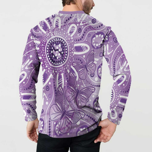 Australia Epilepsy Awareness Indigenous Button Sweatshirt Butterfly Aboriginal Art - Aussie Hoodie