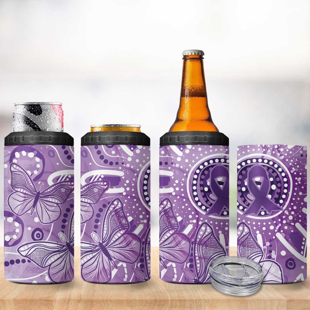 Australia Epilepsy Awareness Indigenous 4 in 1 Can Cooler Tumbler Butterfly Aboriginal Art - Aussie Hoodie