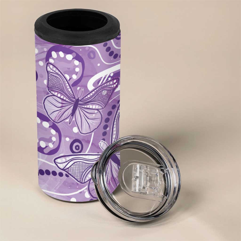 Australia Epilepsy Awareness Indigenous 4 in 1 Can Cooler Tumbler Butterfly Aboriginal Art - Aussie Hoodie