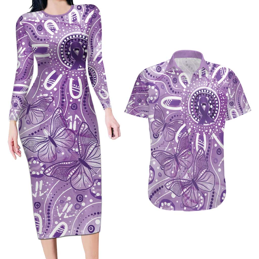 Australia Epilepsy Awareness Indigenous Couples Matching Long Sleeve Bodycon Dress and Hawaiian Shirt Butterfly Aboriginal Art - Aussie Hoodie