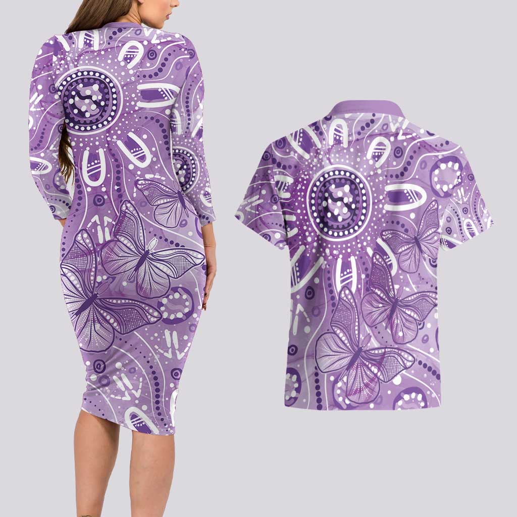 Australia Epilepsy Awareness Indigenous Couples Matching Long Sleeve Bodycon Dress and Hawaiian Shirt Butterfly Aboriginal Art - Aussie Hoodie