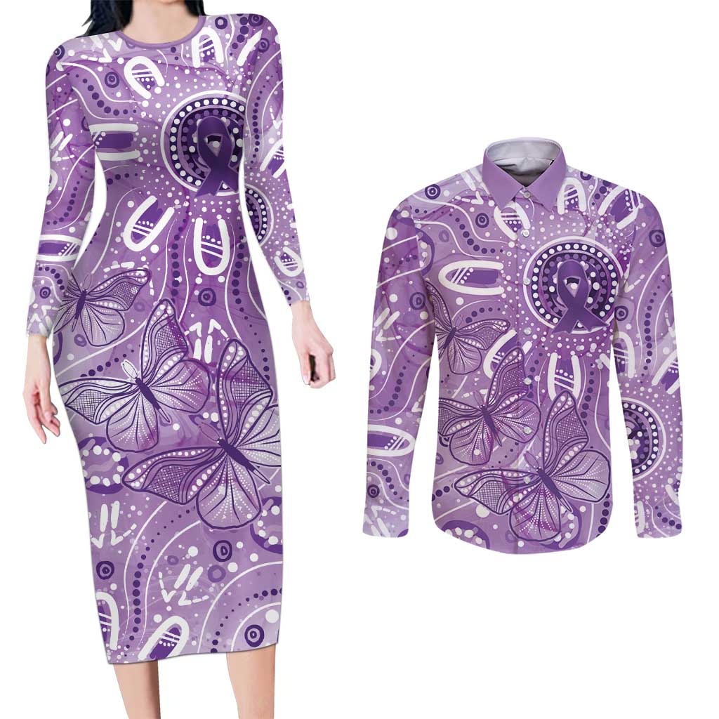 Australia Epilepsy Awareness Indigenous Couples Matching Long Sleeve Bodycon Dress and Long Sleeve Button Shirt Butterfly Aboriginal Art - Aussie Hoodie