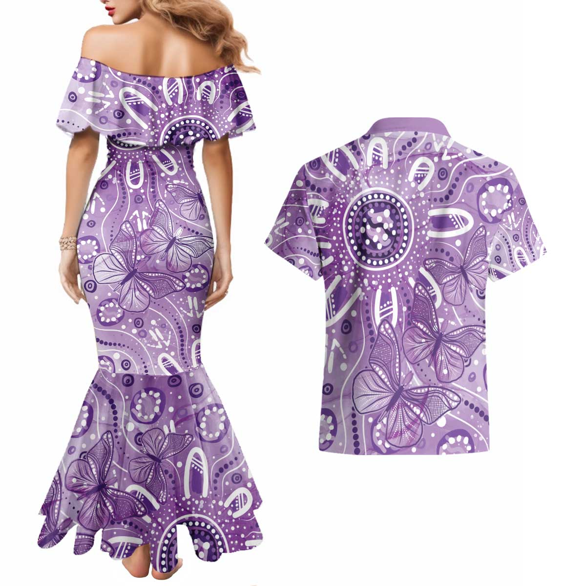 Australia Epilepsy Awareness Indigenous Couples Matching Mermaid Dress and Hawaiian Shirt Butterfly Aboriginal Art - Aussie Hoodie