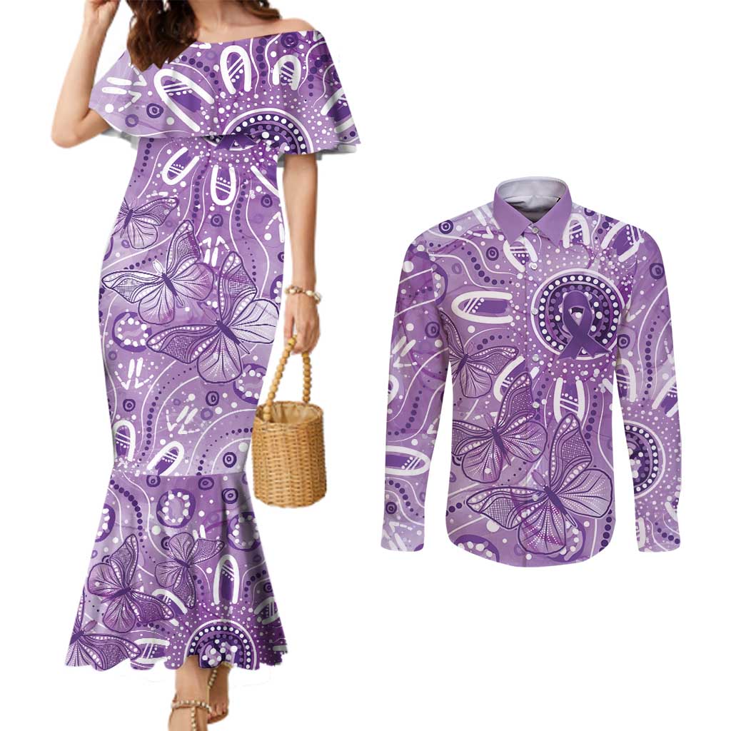 Australia Epilepsy Awareness Indigenous Couples Matching Mermaid Dress and Long Sleeve Button Shirt Butterfly Aboriginal Art - Aussie Hoodie