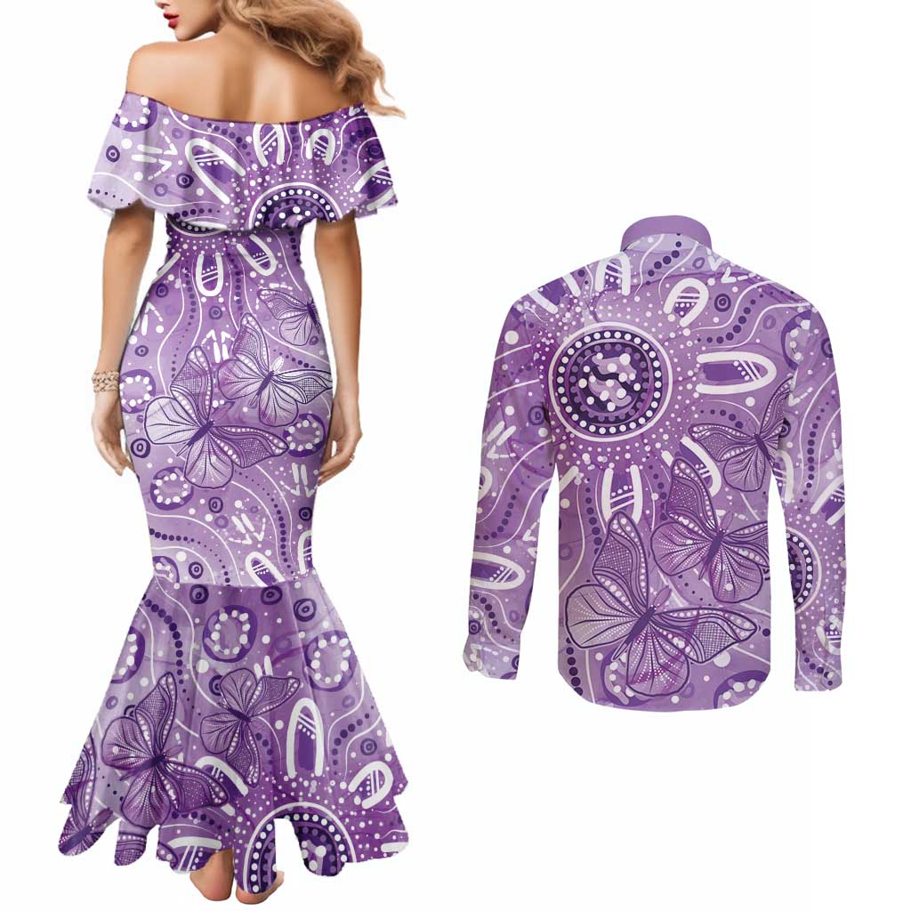 Australia Epilepsy Awareness Indigenous Couples Matching Mermaid Dress and Long Sleeve Button Shirt Butterfly Aboriginal Art - Aussie Hoodie