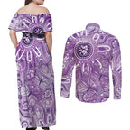 Australia Epilepsy Awareness Indigenous Couples Matching Off Shoulder Maxi Dress and Long Sleeve Button Shirt Butterfly Aboriginal Art - Aussie Hoodie