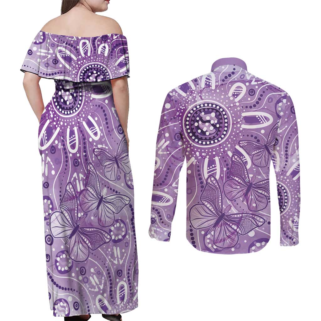Australia Epilepsy Awareness Indigenous Couples Matching Off Shoulder Maxi Dress and Long Sleeve Button Shirt Butterfly Aboriginal Art - Aussie Hoodie