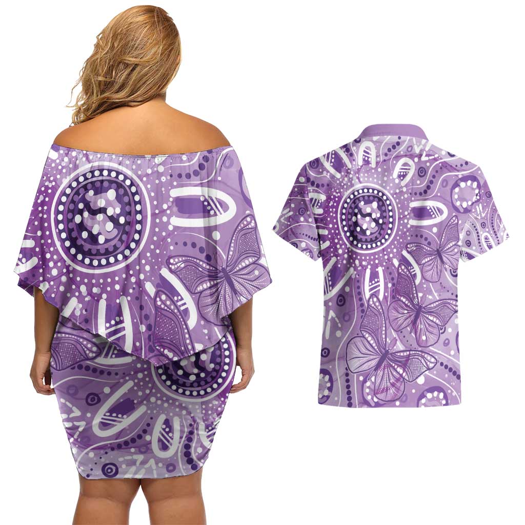 Australia Epilepsy Awareness Indigenous Couples Matching Off Shoulder Short Dress and Hawaiian Shirt Butterfly Aboriginal Art - Aussie Hoodie