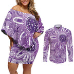 Australia Epilepsy Awareness Indigenous Couples Matching Off Shoulder Short Dress and Long Sleeve Button Shirt Butterfly Aboriginal Art - Aussie Hoodie