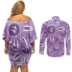 Australia Epilepsy Awareness Indigenous Couples Matching Off Shoulder Short Dress and Long Sleeve Button Shirt Butterfly Aboriginal Art - Aussie Hoodie
