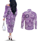 Australia Epilepsy Awareness Indigenous Couples Matching Off The Shoulder Long Sleeve Dress and Long Sleeve Button Shirt Butterfly Aboriginal Art - Aussie Hoodie