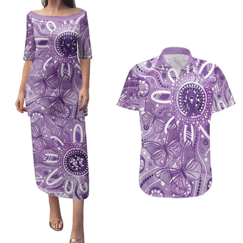 Australia Epilepsy Awareness Indigenous Couples Matching Puletasi and Hawaiian Shirt Butterfly Aboriginal Art - Aussie Hoodie
