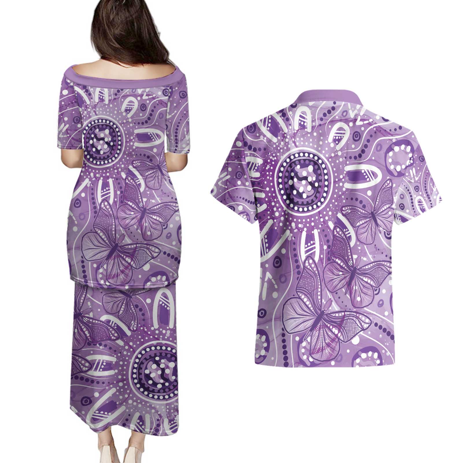 Australia Epilepsy Awareness Indigenous Couples Matching Puletasi and Hawaiian Shirt Butterfly Aboriginal Art - Aussie Hoodie