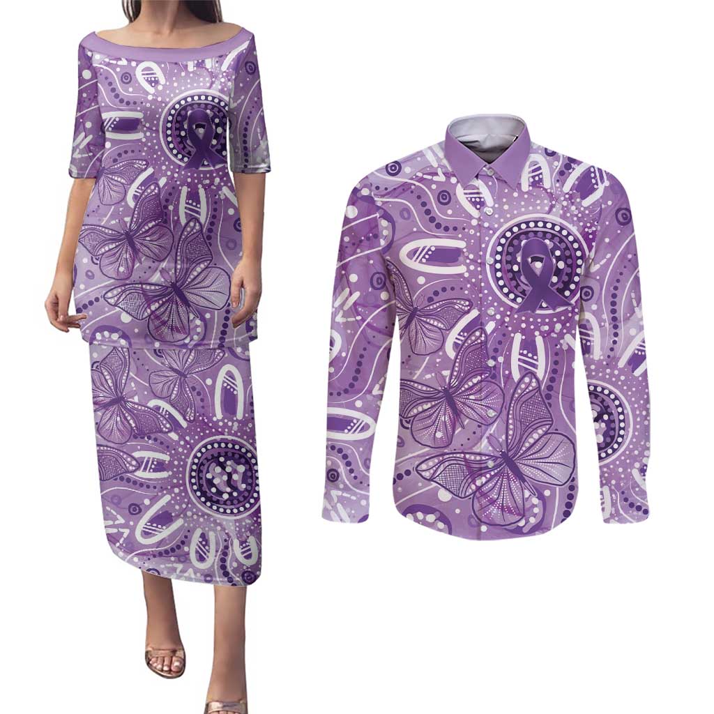 Australia Epilepsy Awareness Indigenous Couples Matching Puletasi and Long Sleeve Button Shirt Butterfly Aboriginal Art - Aussie Hoodie