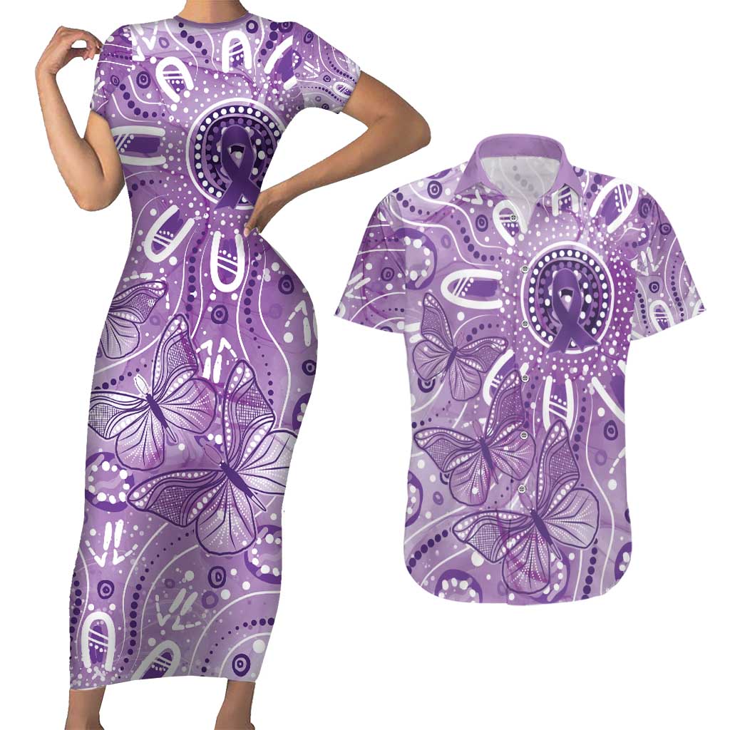 Australia Epilepsy Awareness Indigenous Couples Matching Short Sleeve Bodycon Dress and Hawaiian Shirt Butterfly Aboriginal Art - Aussie Hoodie