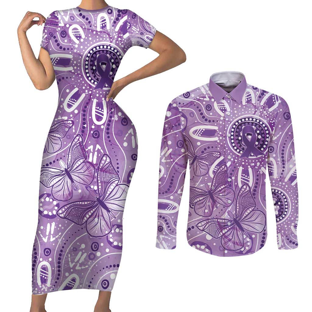 Australia Epilepsy Awareness Indigenous Couples Matching Short Sleeve Bodycon Dress and Long Sleeve Button Shirt Butterfly Aboriginal Art - Aussie Hoodie