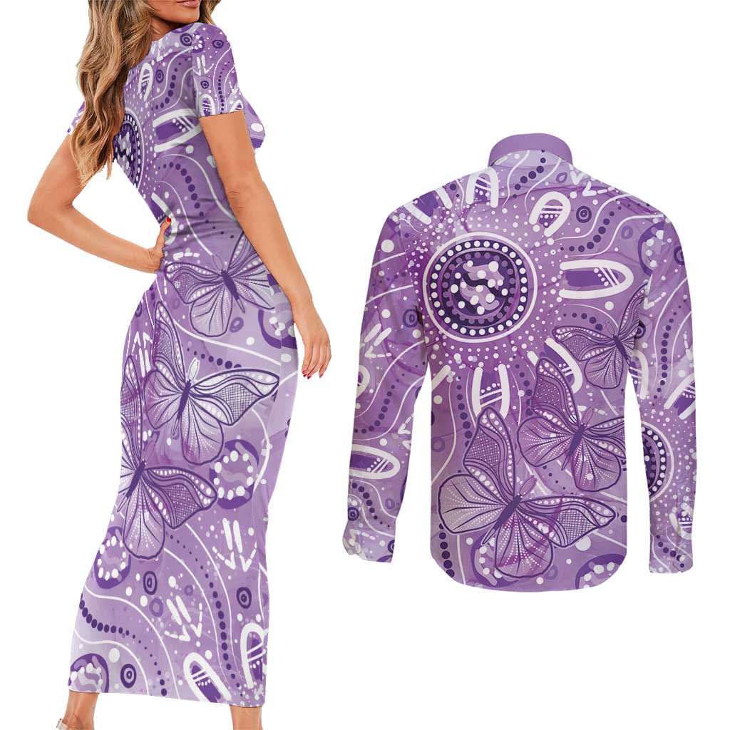 Australia Epilepsy Awareness Indigenous Couples Matching Short Sleeve Bodycon Dress and Long Sleeve Button Shirt Butterfly Aboriginal Art - Aussie Hoodie