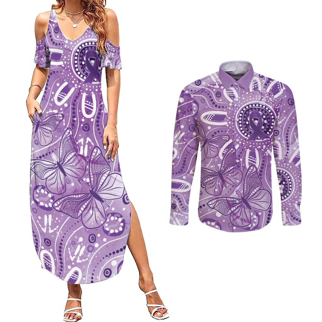 Australia Epilepsy Awareness Indigenous Couples Matching Summer Maxi Dress and Long Sleeve Button Shirt Butterfly Aboriginal Art - Aussie Hoodie