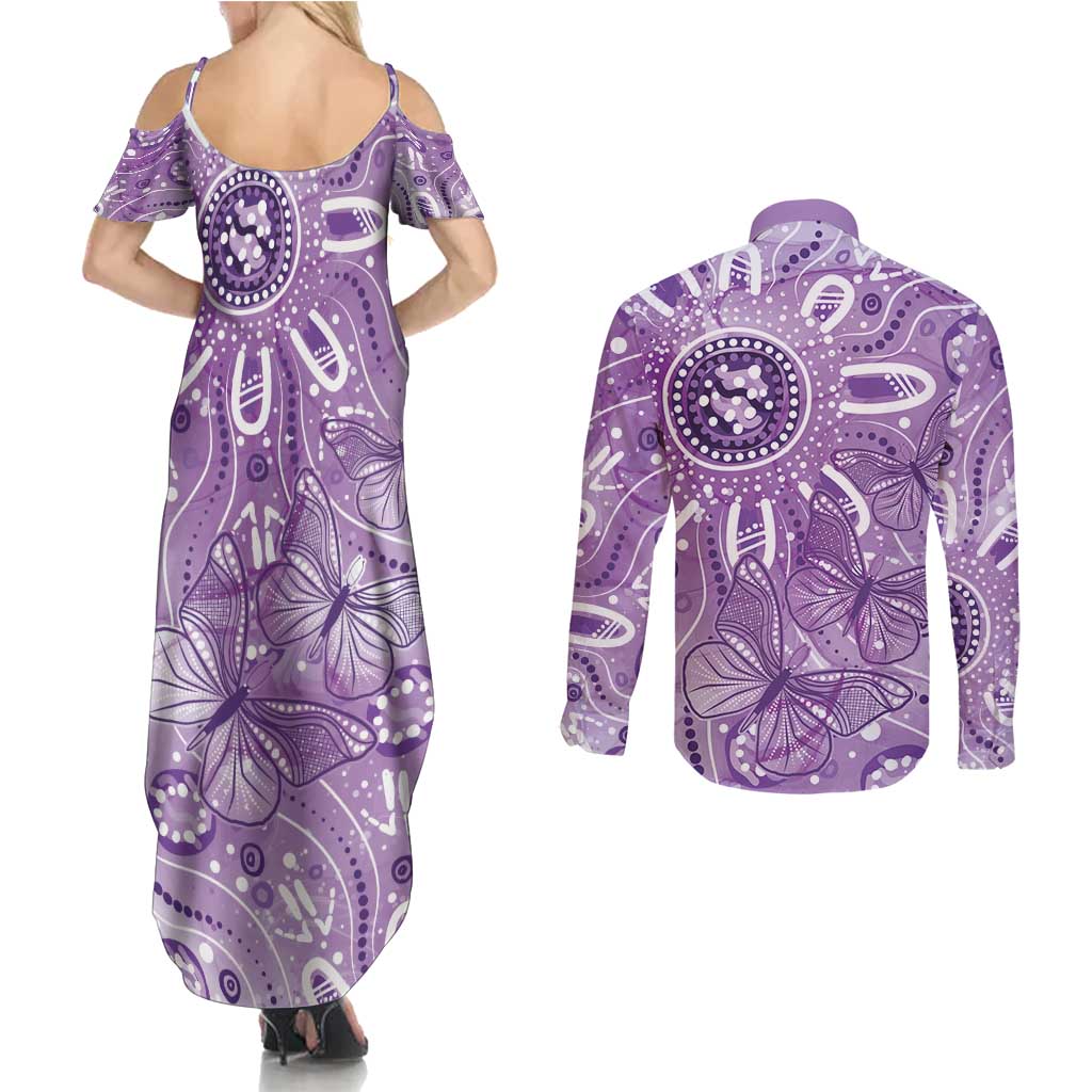 Australia Epilepsy Awareness Indigenous Couples Matching Summer Maxi Dress and Long Sleeve Button Shirt Butterfly Aboriginal Art - Aussie Hoodie
