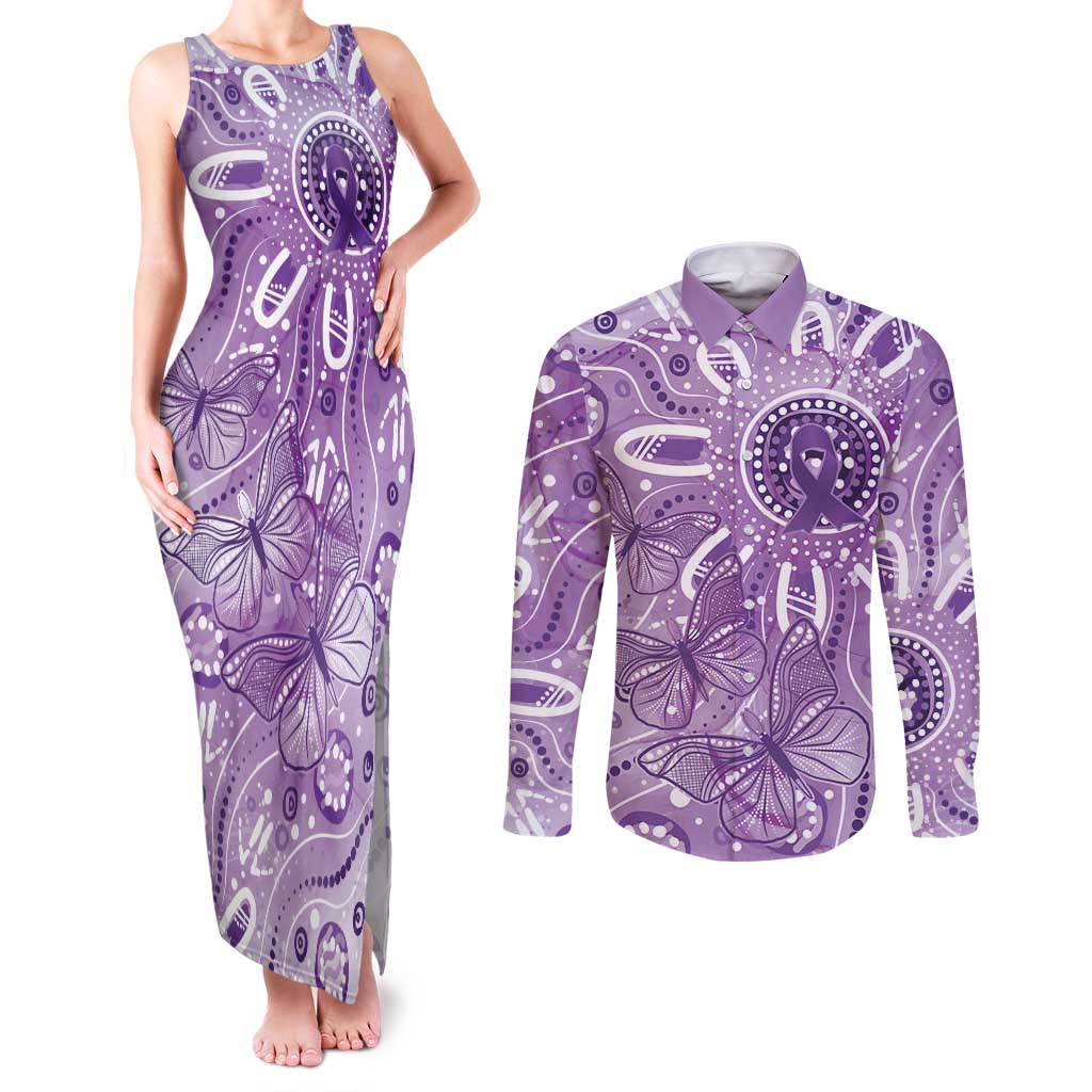 Australia Epilepsy Awareness Indigenous Couples Matching Tank Maxi Dress and Long Sleeve Button Shirt Butterfly Aboriginal Art - Aussie Hoodie