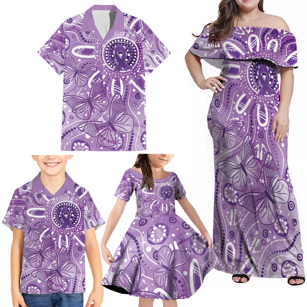Australia Epilepsy Awareness Indigenous Family Matching Off Shoulder Maxi Dress and Hawaiian Shirt Butterfly Aboriginal Art - Aussie Hoodie
