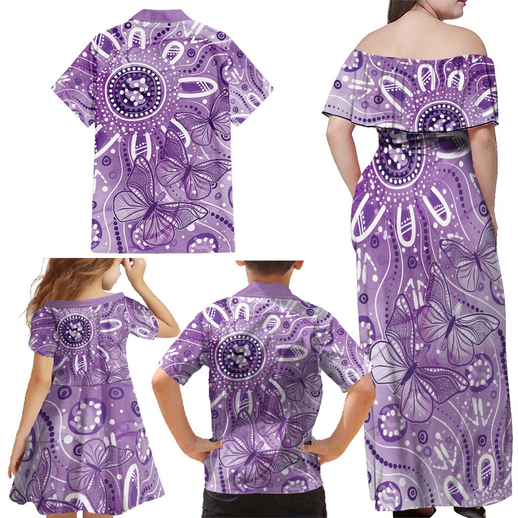 Australia Epilepsy Awareness Indigenous Family Matching Off Shoulder Maxi Dress and Hawaiian Shirt Butterfly Aboriginal Art - Aussie Hoodie