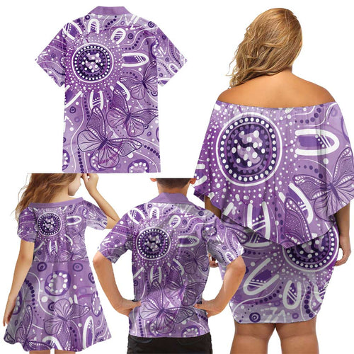 Australia Epilepsy Awareness Indigenous Family Matching Off Shoulder Short Dress and Hawaiian Shirt Butterfly Aboriginal Art - Aussie Hoodie