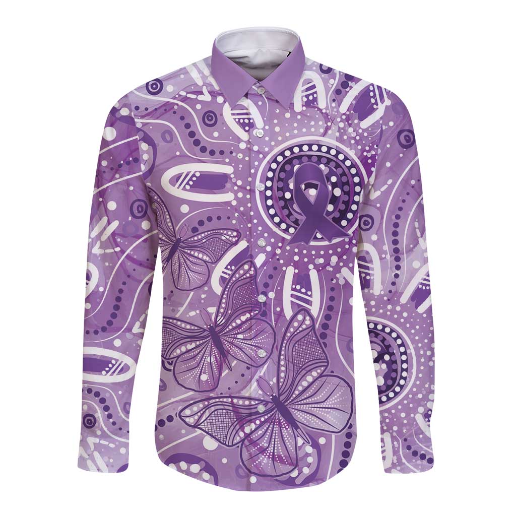 Australia Epilepsy Awareness Indigenous Long Sleeve Button Shirt Butterfly Aboriginal Art - Aussie Hoodie